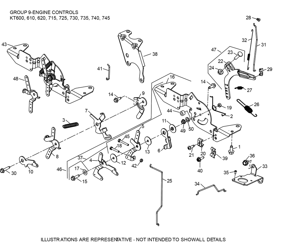 Kt745-3100 Engine Controls Diagram and Parts List for KT745-3100  Cub Cadet Engine